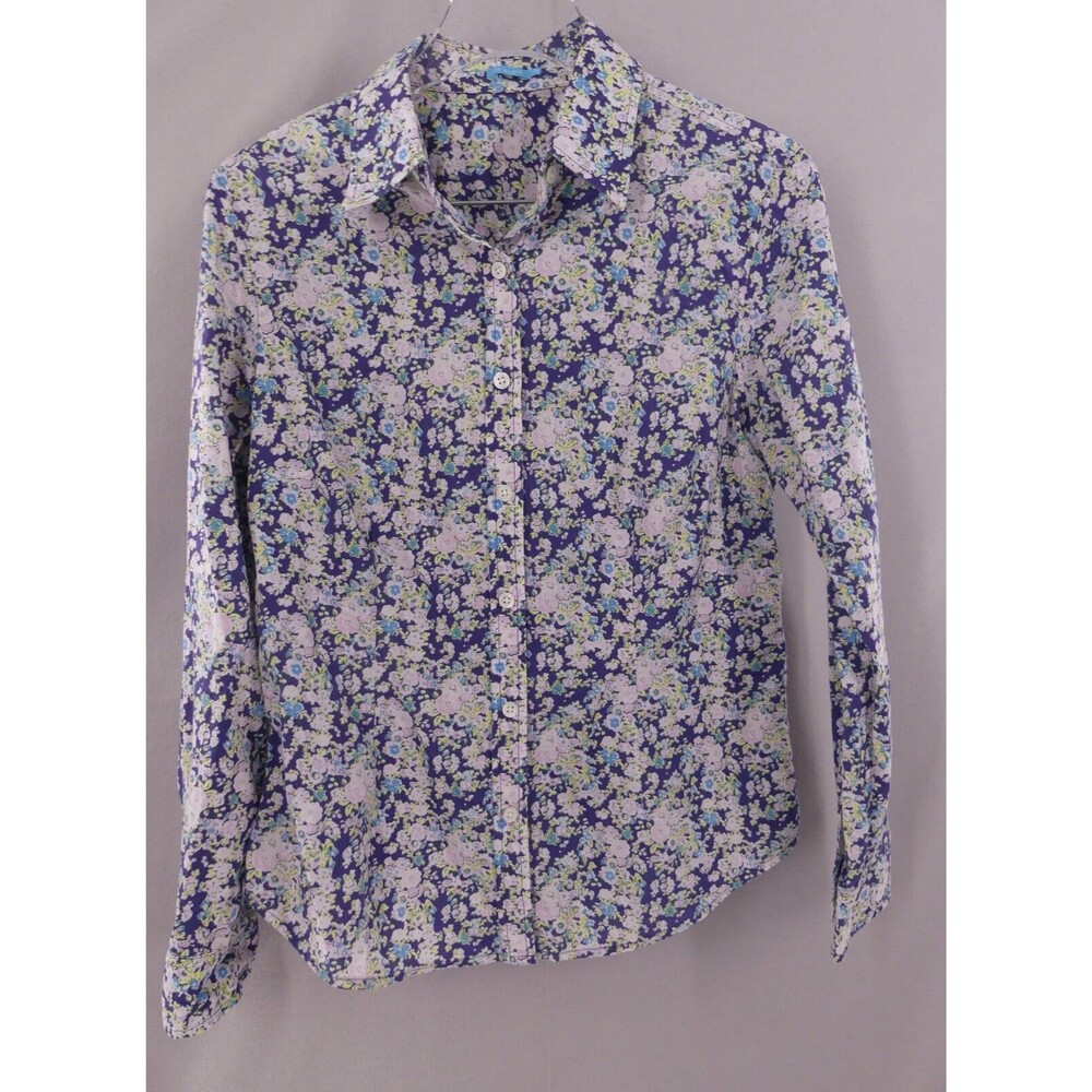 J. Mclaughlin 10 Shirt Button Up Cotton Floral Blue Purple